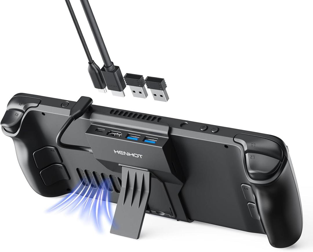 Steam Deck Dock, 4-Port USB C Hub with HDMI 2.0 4K@60Hz, Dual USB-A 3.0, 100W Max PD-in, Foldable Stand