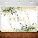 InMemory Greenery Oh Baby Baby Shower Backdrop Glitter Gold Eucalyptus Neutral Baby Shower Photography Background Green Leaves Boy Girl Newborn Baby Gender Party Decorations Photo Shoot Banner 10x7ft