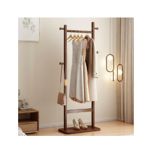 Wooden Coat Rack on Stand, Multifunctional Coat Rack with 5 Hooks Easy to Assemble for Clothes, Hats, Bags, Entrance, Living Room, Bedroom, Office, 60 x 28 x 163 cm, B