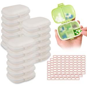 18 Pack Travel Pill Boxes Bulk Small Pill Case Portable Pill Organizer 8 Compartments Pill Box Dispenser Daily Vitamin Jewelry Organizer Travel Must Haveswith(White with 192 Pcs Labels)