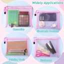 12-Piece Nylon Zipper Pouch Set, Pink Mesh Cosmetic Bags, Zippered Travel & Office Supplies Organizers - A5