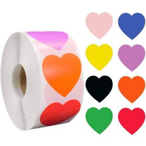 Color Heart Sticker Labels, 500 Pieces Heart Sticker 25mm Heartn Sticker Labels Rolls Writable Surface 8 Colors Choice Self Adhesive Labels for Calendar Planner Organization Decorations (Mixcolors)