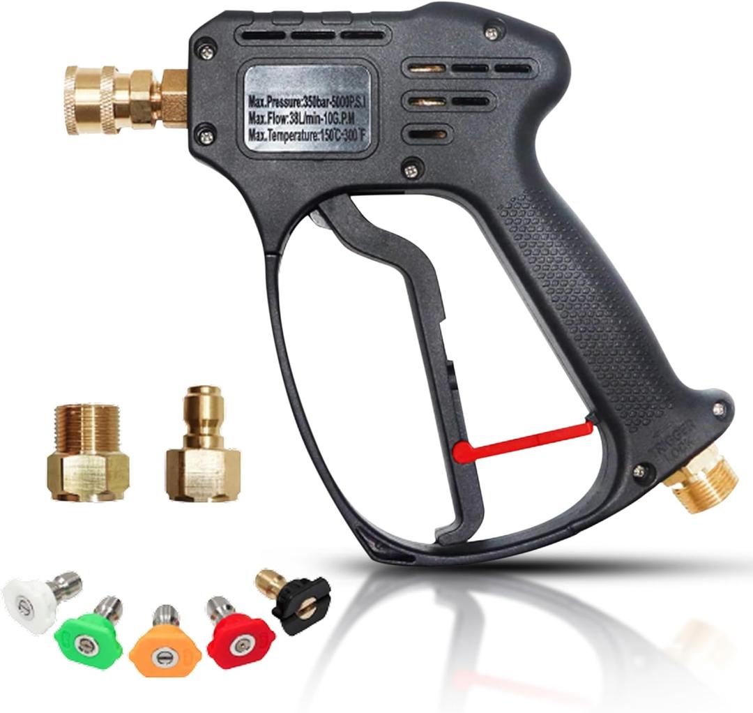 EDOU Direct Pressure Washer Short Gun Kit | 5,000 PSI Max Working Pressure | Includes: 3/8" Quick-Connect, 1/4" Quick-Connect M22-15 Hose Connector, 5 Spray nozzles (0/15/25/40/Soap)