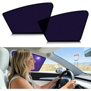 ZATOOTO Tesla Model Y Juniper 2020-2026 Front Window Shade for Driver & Passenger, Bluish-Purple Static Cling Car Window Shades | Block Harsh Sunlight | Sun Shade UV Blocker with Storage Bag