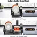 Urackify Stainless Steel Dish Drying Rack - Dish Drainer for Kitchen Counter, Extendable Drainboard with Foldable, Space-Saving Cup & Bowl Organizer, Includes Knife and Utensil Holder, Black, Large