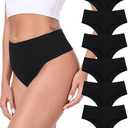 AYMEFF Cotton Thongs for Women High Waisted Seamless No Show Thong Stretchy Comfort Panties M (6 Piece)