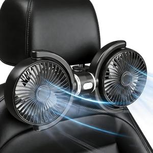 USB Car Fans for Backseat for Kids, Quiet 3 Speed Independently Controlled, 360 Rotate Dual Head Car Seat Fan with Strong Wind to Promote Air Circulation, for SUV, Sedan & Truck