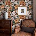 HAOKHOME Vintage Wallpaper Floral Peel and Stick Wall Paper Removable Large Peony Black/Orange/Pink Vinyl Self Adhesive for Bathroom 17.7in x 9.8ft