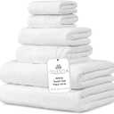100% Combed Cotton Bathroom Towel Set of 6- 2 Bath Towels, 2 Hand Towels, 2 Wash Cloths, Sustainable, Soft, Highly Absorbent 6 Piece Cotton Bath Towel Set Ideal for Hotels, Spa, Bathroom, Dorm, White