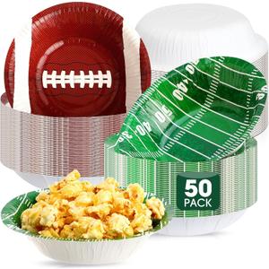 50 Pcs 16 oz Football Paper Bowls Football Party Snack Bowls Supplies for Game Day Hot Cold Soup Salad Dessert Home Cereal Holiday Decoration
