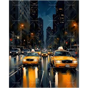 Urban Traffic Paint by Numbers Kit for Adults - DIY New York Yellow Cabs at Night Street Scene Painting on Canvas, Acrylic Paint Set for Beginners, Art for Home Decoration or Gifts(16X20IN Framed)