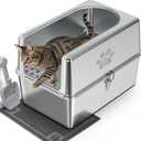 Enclosed Stainless Steel Cat Litter Box with Lid, XL Metal Litter Box for Big Cats, Extra Large Cat Toilet with High Side, Non-Stick, Anti-Leakage, Odorless, with Cats Litter Mat & Litter Scoop (XL-23.6"x15.7"x15.7")