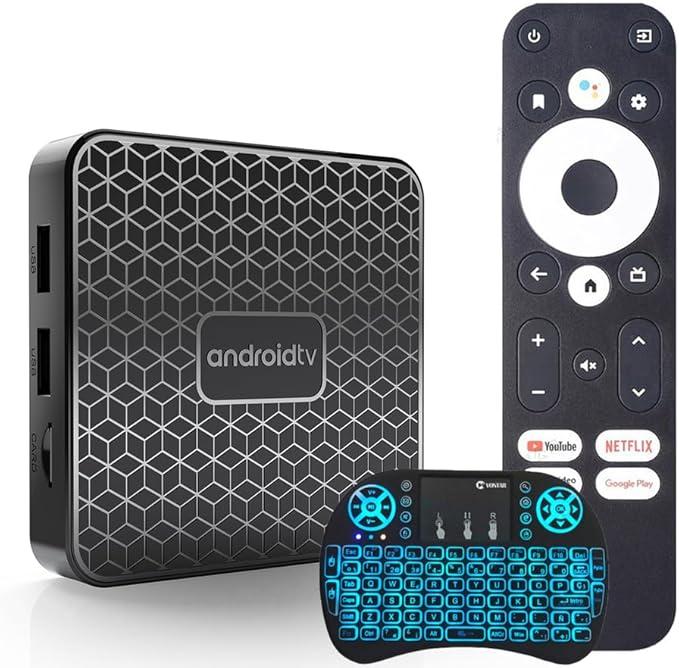 Android TV Box 14.0, Smart TV Box RK3518 Support 2.4G 5.8G WiFi BT 4.0 Ethernet LAN 3D 4K Video Android Box Set Top TV Box, with Mini Backlit Keyboard