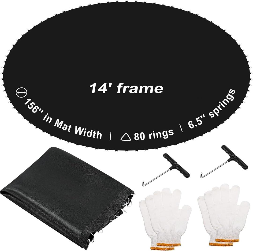 Tudomro 2 Pcs Replacement Jumping Mat Fits 14ft Round Frame, with 80 Rings for Choose, Fits 6.5 Inch Springs Length, Trampoline Mat Replacement with Pull Hooks and Gloves (Spring Not Included)