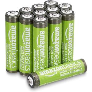 Amazon Basics 12-Pack Rechargeable AAA NiMH High-Capacity Batteries, 850 mAh, 1.2V, Recharge up to 500x Times, Pre-Charged