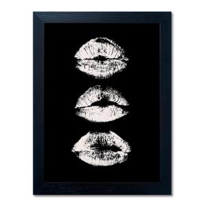 Framed Black and White Kiss Lips Canvas Print Girls Bathroom Painting for Wall Woman Makeup Room Decor Fashion Wall Art Trendy Artwork 20"L x 16"W