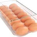 theaoo Egg Holder for Fridge, Automatic Rolling Egg Container for Refrigerator, Clear Plastic Egg Dispenser, Stackable Eggs Organizer with Quick Removable inner Tray For Organizers and Storage, 1Pack