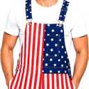 BobbleT American Flag Overall Shorts Patriotic 4th of July Outfit Costume with Hat Sunglasses for Men & Women Parade Party (XXL)