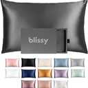 Blissy Silk Pillowcase - 100% Pure Mulberry Silk - 22 Momme 6A High-Grade Fibers - Silk Pillow Cover for Hair & Skin - Regular, Queen & King with Hidden Zipper (Standard, Grey) 30x20