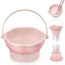 senbowe 3 in 1 Makeup Brush Cleaner Mat, Silicone Makeup Brush Cleaner Bowl Cosmetic Brushes Cleaning Pad Tool Organizer for Storage and Air Drying, Make Up Brush Washing Tool for Sponge (Pink)