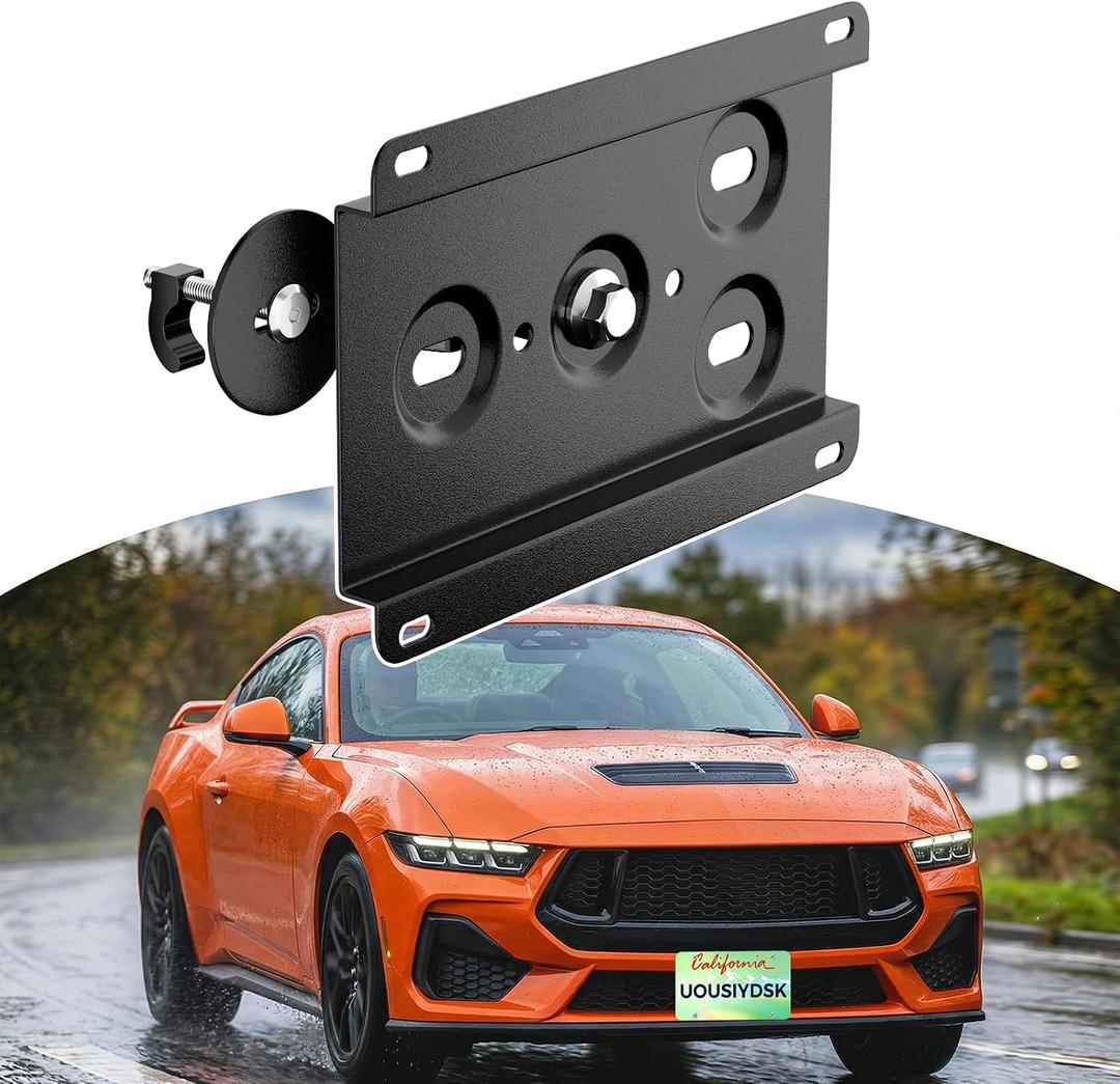 Front License Plate Bracket Compatible with Ford 2015-2023 Mustang No Drill Grille License Plate Holder, Car Tag Frame, Bumper Relocator Adapter Kit