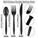 Kochorie 360 Pieces Black Plastic Cutlery Set Disposable Plastic Utensils Heavy Duty Flatware Set Includes 120 Knives 120 Forks 120 Spoons for Party Birthday