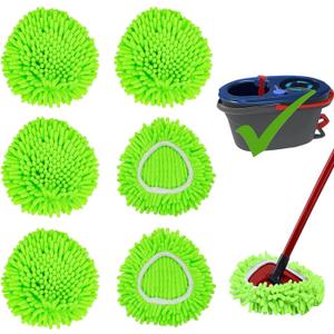 Mop Head Replacement Compatible with Ocedar RinseClean 2 Tank Mop System 6PCS Chenille Mops Refills for Ocedar,Floor Clean,Washable and Reusable Mop Heads