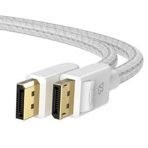 DisplayPort 1.4 Cotton-Braided Cable, 8K@60Hz, 5K@60Hz 4K@120Hz and HDR Support. Suitable for Laptop, PC, Projector, TV, Gaming Monitor. Black, 6.6ft (2 Metres) White