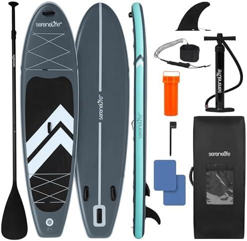 SereneLife 10’6" Inflatable Stand Up Paddle Board with Premium SUP Accessories - Wide Stable Design with Non-Slip EVA Deck Pad, for Youth and Adults, 350 lbs. Capacity