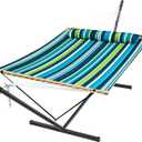 SUPERJARE Hammock with Stand, 2 Person Quilted Outdoor Hammock, Detachable Pillow & Bamboo Spreaders, Portable Hammock with Carrying Bag, Heavy Duty Stand, Perfect for Outside, Patio, Dark Cyan