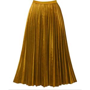 GOOBGS Women's Pleated A-Line High Waist Swing Flare Midi Skirt (L)