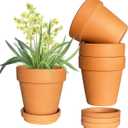 6 Inch Terracotta & Clay Plant Pots with Drainage Hole and Saucer- 4 Pack Medium Terra Cotta Pots for Indoor Outdoor Plants, Breathable Unglazed Classic Planter Pots for Succulents, Herbs, Flowers