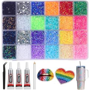 Resin Jelly Rhinestones for Bedazzling, Multifunctional Colorful DIY Resin Rhinestone Kit, Diamond Painting & Bedazzler Kit for Nails, Books, Crafts, Multicolor Rhinestones (24Colors-24000PCS)