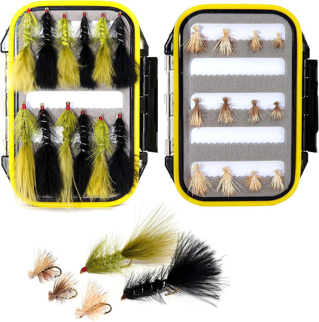 24/32/56 Premium Fly Fishing Flies Assortment | Dry, Wet, Nymphs, Streamers, Wooly Buggers, Caddis | Trout, Bass Fishing Lure