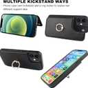 ONETOP for iPhone 12/12 Pro Wallet Case with Card Holder, 360 Rotation Ring Kickstand RFID Blocking PU Leather Double Magnetic Clasp Shockproof Cover for Women and Girls 6.1 Inch (Black)