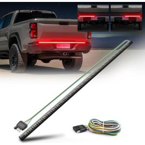 MICTUNING 60 inches Triple Row 504 LEDs Tailgate Strip Light Waterproof with 4-Way Flat Connector - 5 Functions Red Turn Signal, Brake, Running Light, White Reverse Lights (60"Red Turn Signal)