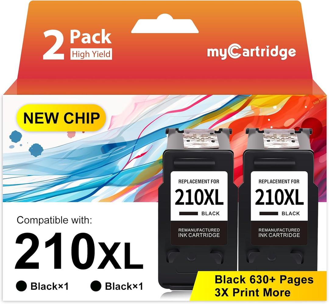 myCartridge 210XL Black Remanufactured Ink Cartridge Replacement for Canon PIXMA MP490 MP495 MP250 Printer 210XL Ink (2 Pack)