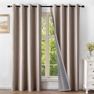 Linen Curtains 84 Inch Length 2 Panels Set, 100% Blackout Curtains Textured Thermal Insulated, Grommet Light Blocking Drapes for Living Room Bedroom Luxury Decor(52W  84L inch, Linen)