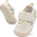 Scurtain Baby Shoes Boy Girl First Walking Shoe Infant Crib Breathable Sneakers Lightweight Barefoot Shoes for Babies (12-18 Months Infant, Beige)