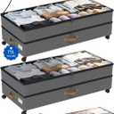 Under Bed Storage with Wheels 2-Pack, 75L XXL Under the Bed Storage Containers Large, 12" Tall Adjustable Storage for Underbed with Lids, Rolling for Clothes, Shoes, Blankets (Grey)