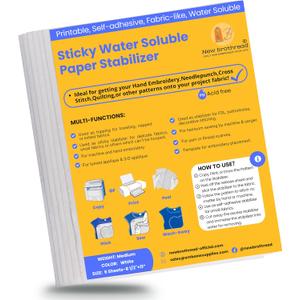 New brothread 6PCS 8.5"x11" Sticky Water Soluble Embroidery Stabilizer Printable Paper Stabilizer - Medium Weight - Allowed for Print or Draw Patterns Best for Hand & Machine Embroidery