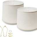 2 Pack Lamp Shades Boho Vintage Style Lamp Shade Set of 2 Natural Linen Made Drum Lamp Shades Barrel Round Lamp Cover for Table Lamps/Floor Lamps Replacement(Beige)