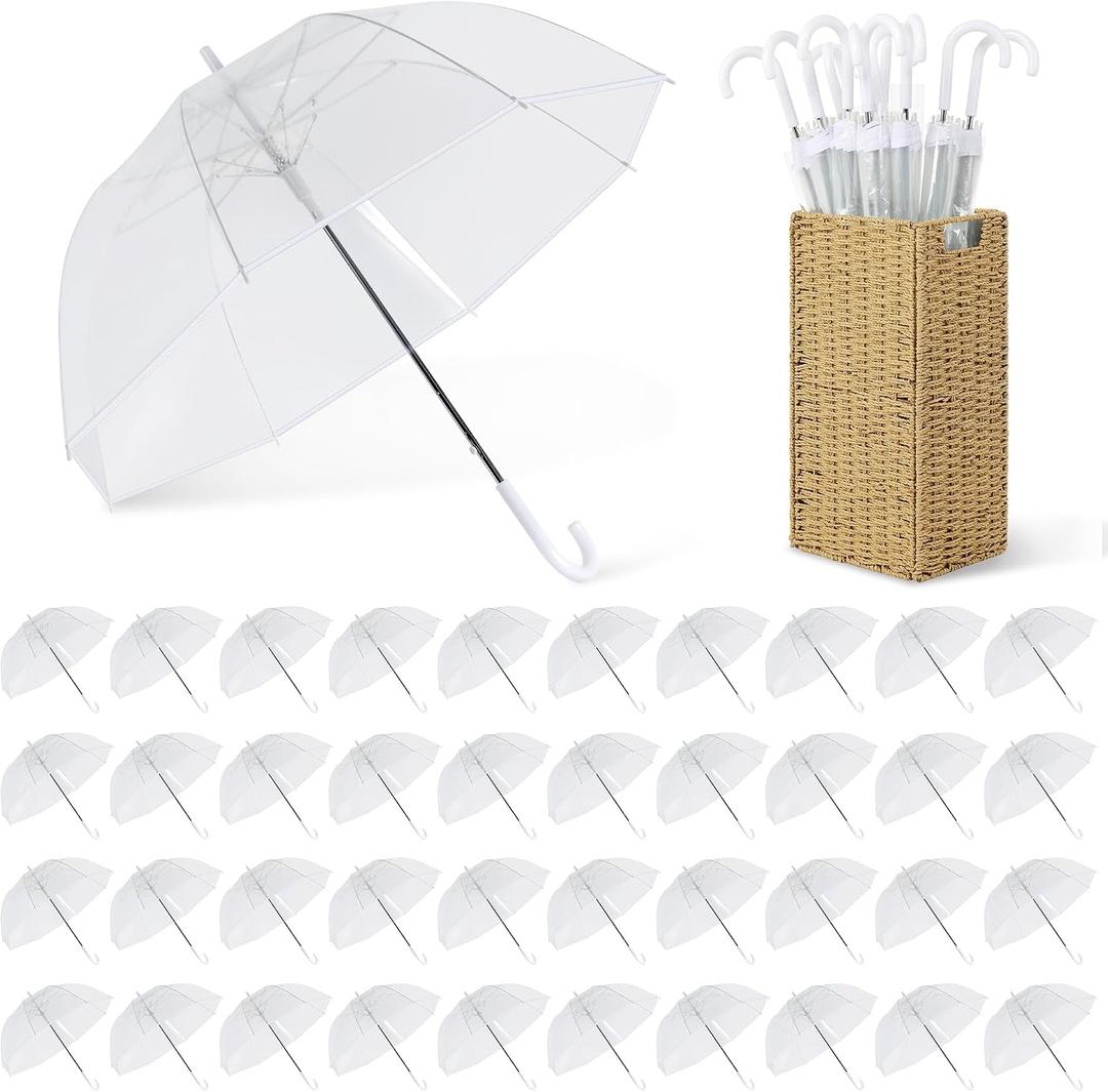 Aodaer 30 Pcs Clear Wedding Umbrellas Bulk, 36 Inch Transparent Bubble Umbrella with Storage Box Large Dome Windproof Stick Umbrellas for Rain Wedding Bridal Party Supplies Photography Props