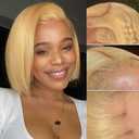 12" Honey Blonde Bob Wig Human Hair #27 Bob Lace Front Wigs Human Hair Pre Plucked with Baby Hair 13X4 HD Lace Front Wigs for Women 150% Density Short Straight Bob Wigs (27# Blonde Bob Wig)