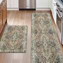 DEXI Kitchen Mats for Floor Cushioned, 23x35+23x59 Extra Large Runner Rug Non Slip, Waterproof Soft Comfort Standing Padded Anti Fatigue Decorative Set of 2, Cream Red