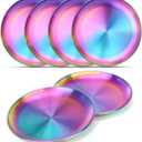 AIEVE Stainless Steel Kids Plates,6 Pack Round Toddler Plates,8 Inch Dinner Dishes for Baby, BPA Free, Dishwasher Safe Rainbow