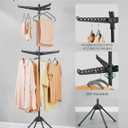 SONGMICS 2-Tier Clothes Drying Rack, 75.2-Inch Folding Laundry Drying Rack with 6 Rotatable Arms for Hangers, Stainless Steel, for 54 Pieces of Clothes, Black ULLR514B01