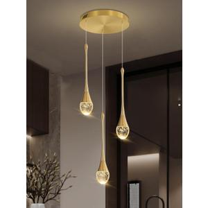 3-Light Gold Chandelier with Dimmable Ceiling Light Crystal Pendant Light for Kitchen Island, Dining Room, Living Room, Entry Hallway