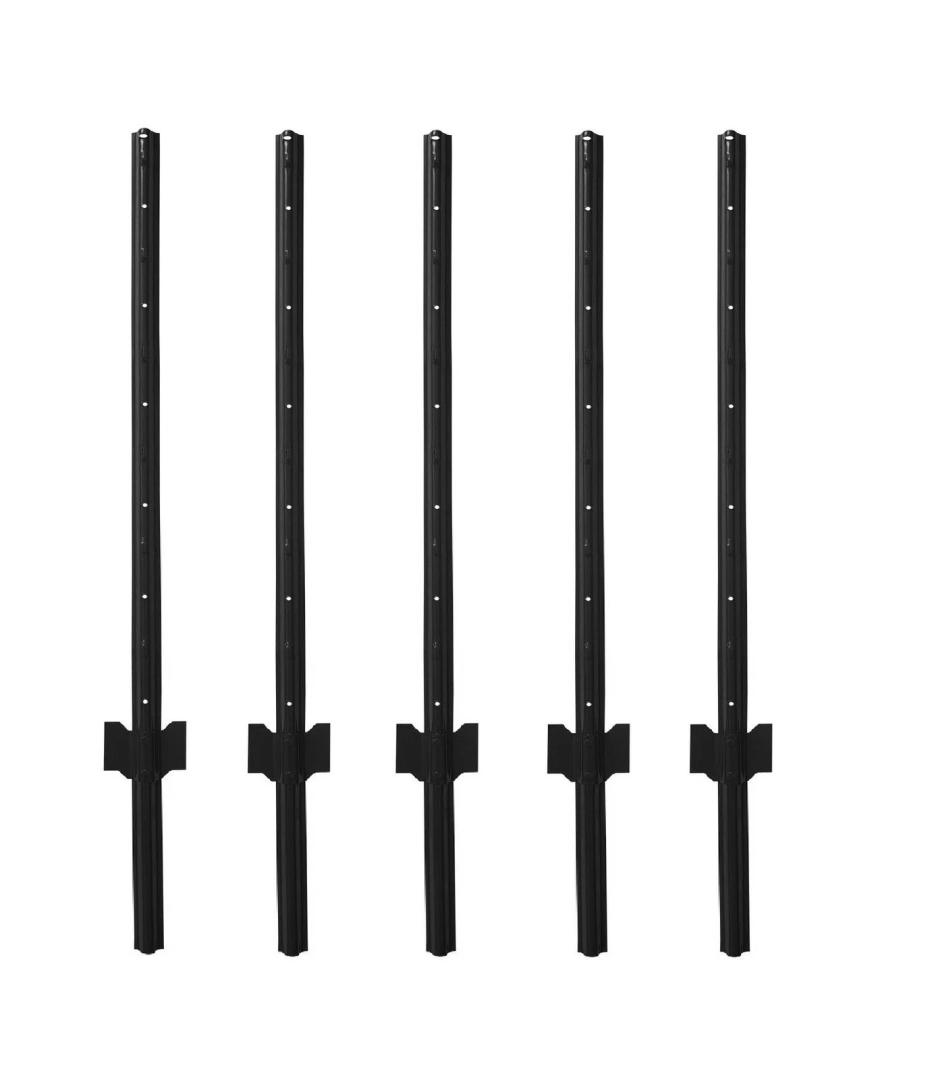 4 Feet Metal Fence Post Black, Pack of 5, for 36 Inch High Garden Welded Wire