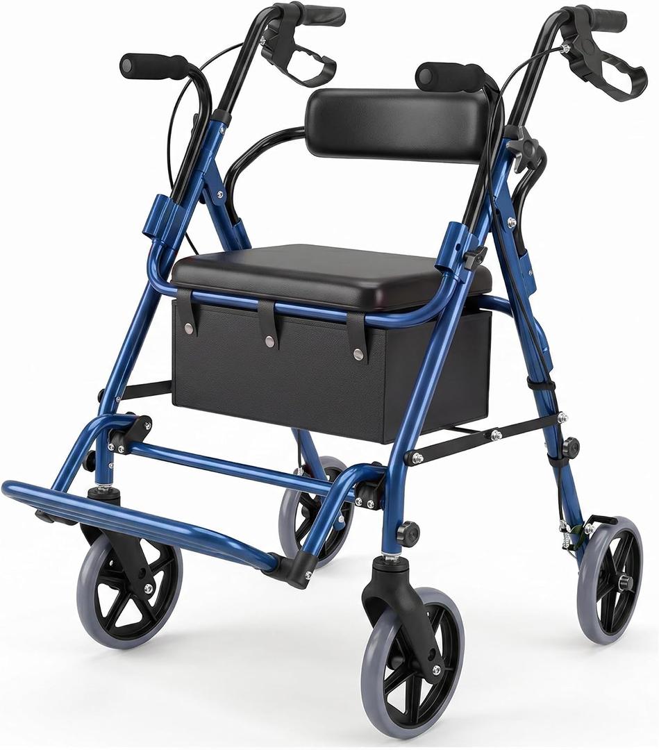 2-in-1 Rollator Walker for Seniors with Seat for All-Terrain Transport Use